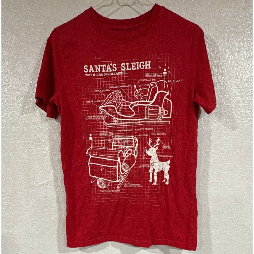 Cat & Jack Girls XL 16 Red Santa Sleigh Graphic Cotton Crewneck T-Shirt